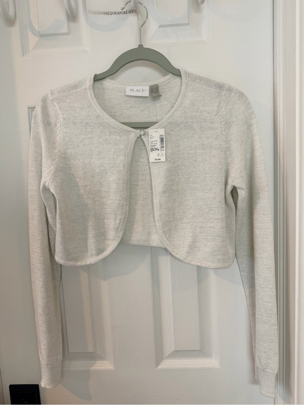 The Children’s Place Girls Silver Sparkle Cropped Bolero Cardigan XXL 16 NWT